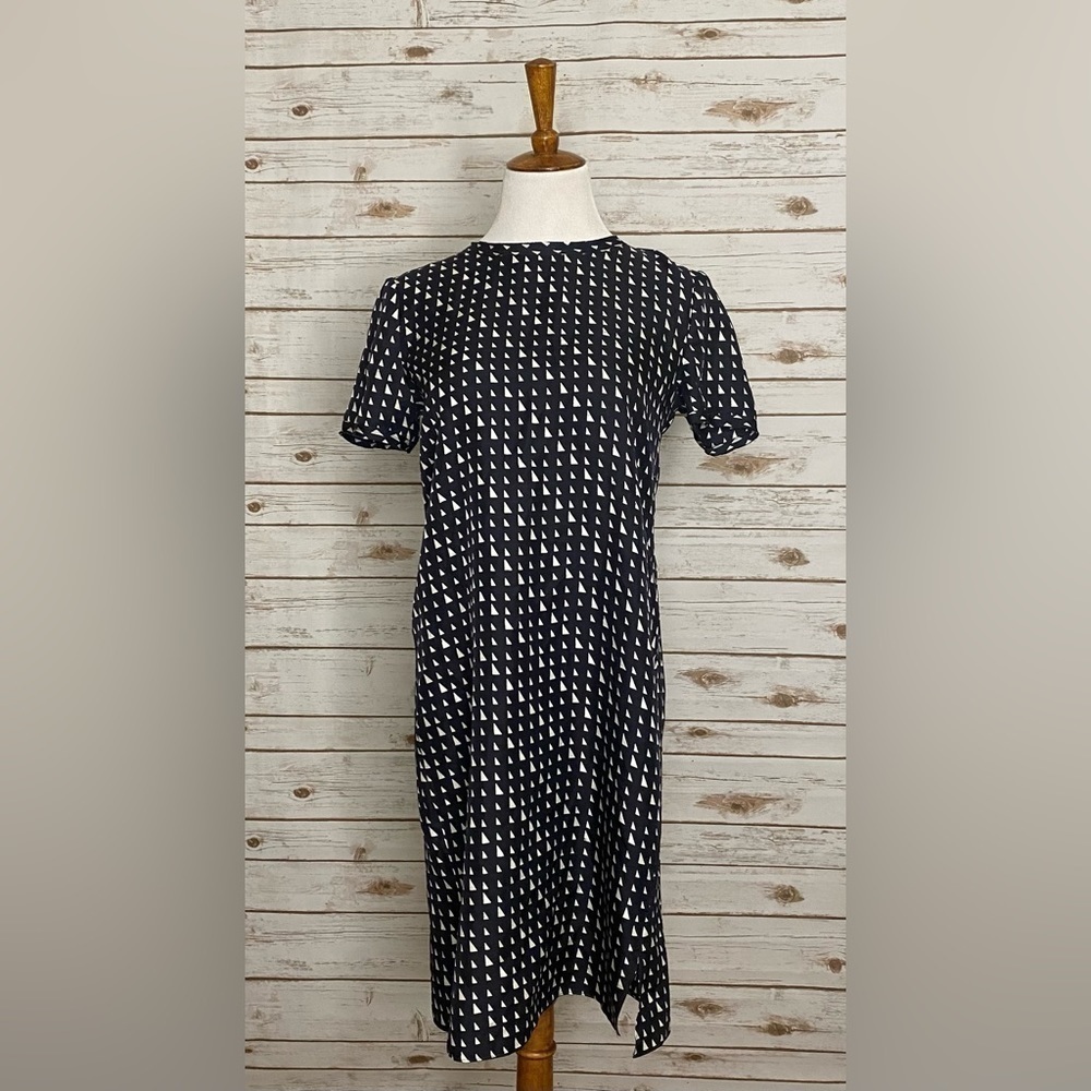 Theory black/white geometric silk T-shirt dress